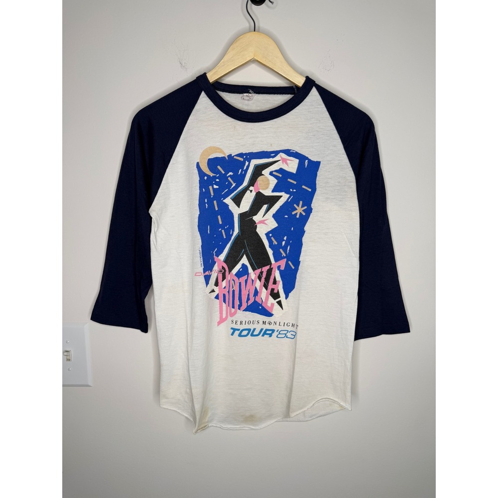 Vintage 80s 1983 David Bowie Serious Moonlight Tour Raglan Band T-Shirt Medium